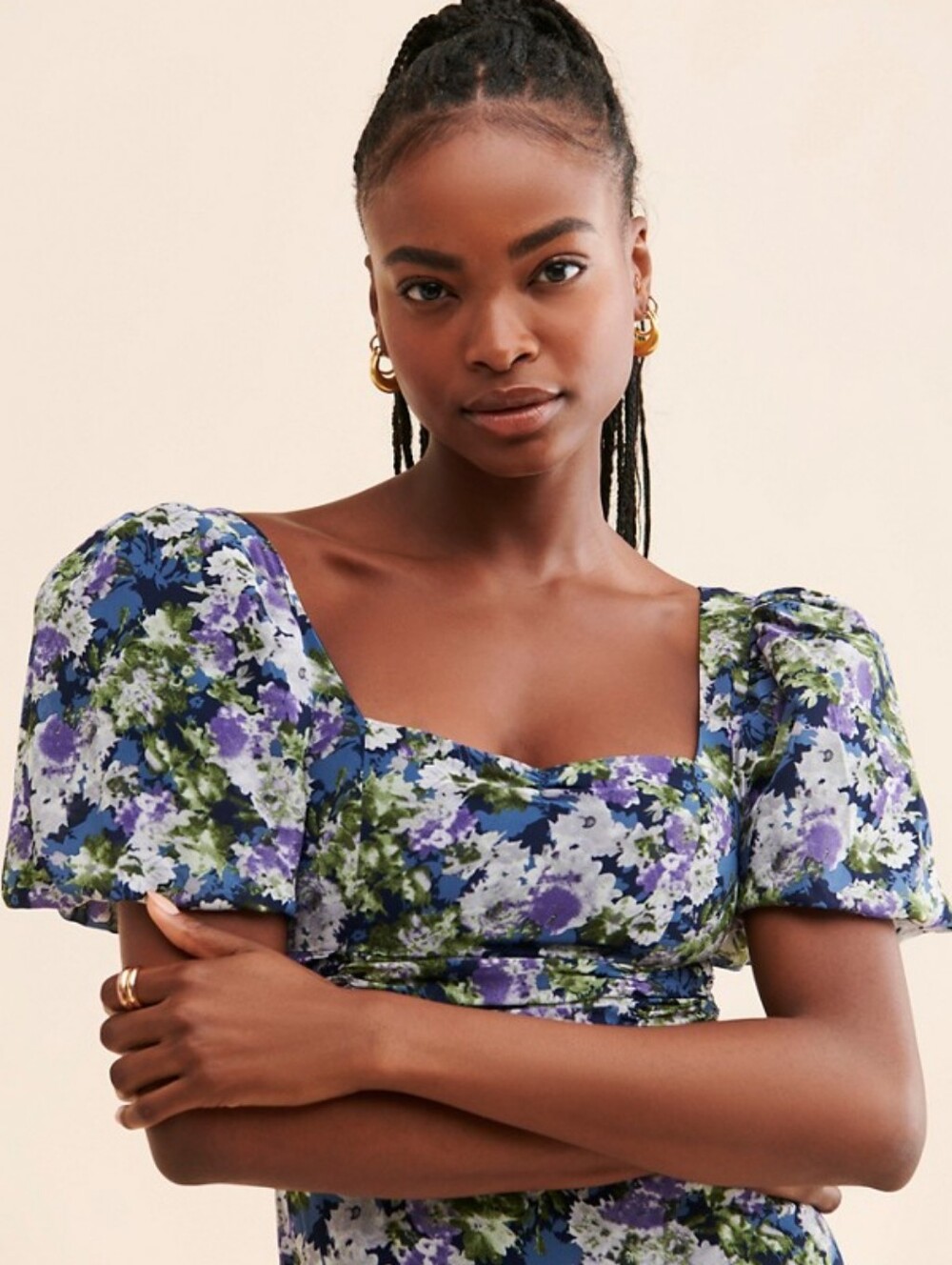 New Astr the Label Asymmetrical Floral Midi Dress Blue Floral Size Medium - Picture 3 of 12